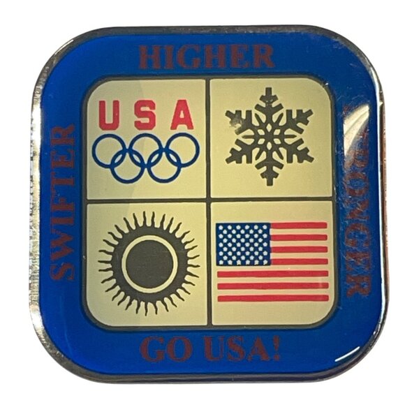 Olympic USA Swifter Higher Stronger GO USA Pin Hat Tie Lapel Pinback Souvenir - Picture 1 of 2